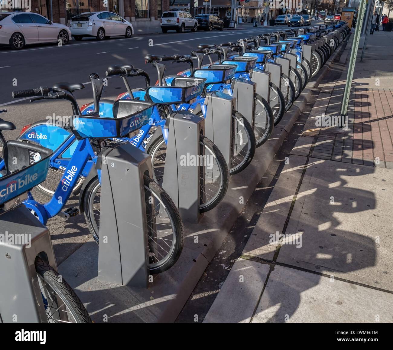 HOBOKEN, N.J. – 24 février 2024 : un porte-vélos Citi est vu à Hoboken, New Jersey. Banque D'Images