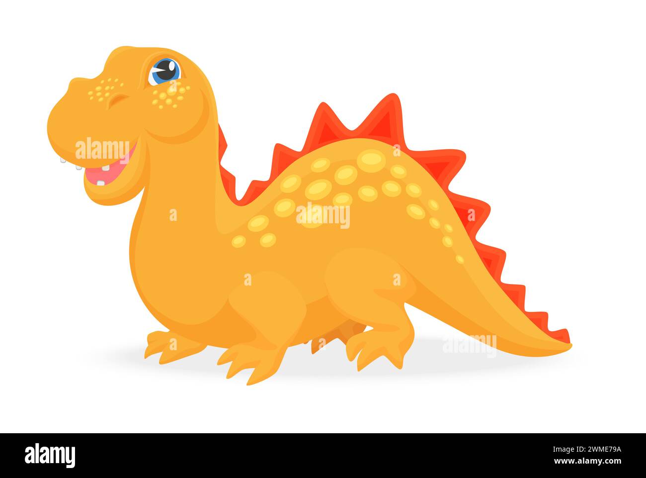 Dinosaure jaune mignon, personnage drôle de dinosaure bébé avec illustration vectorielle de sourire adorable Illustration de Vecteur