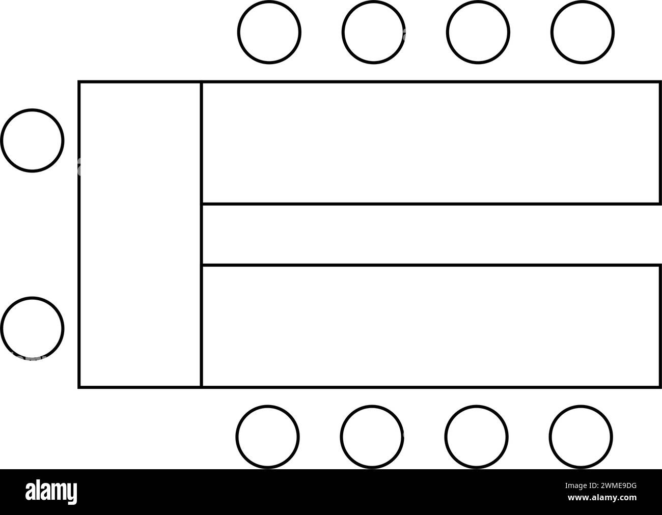 Vue de dessus sur la table et les chaises de conférence. Plan intérieur de siège de bureau ou d'armoire. Disposition des sièges sur réunion, séminaire, formation, mariage Illustration de Vecteur