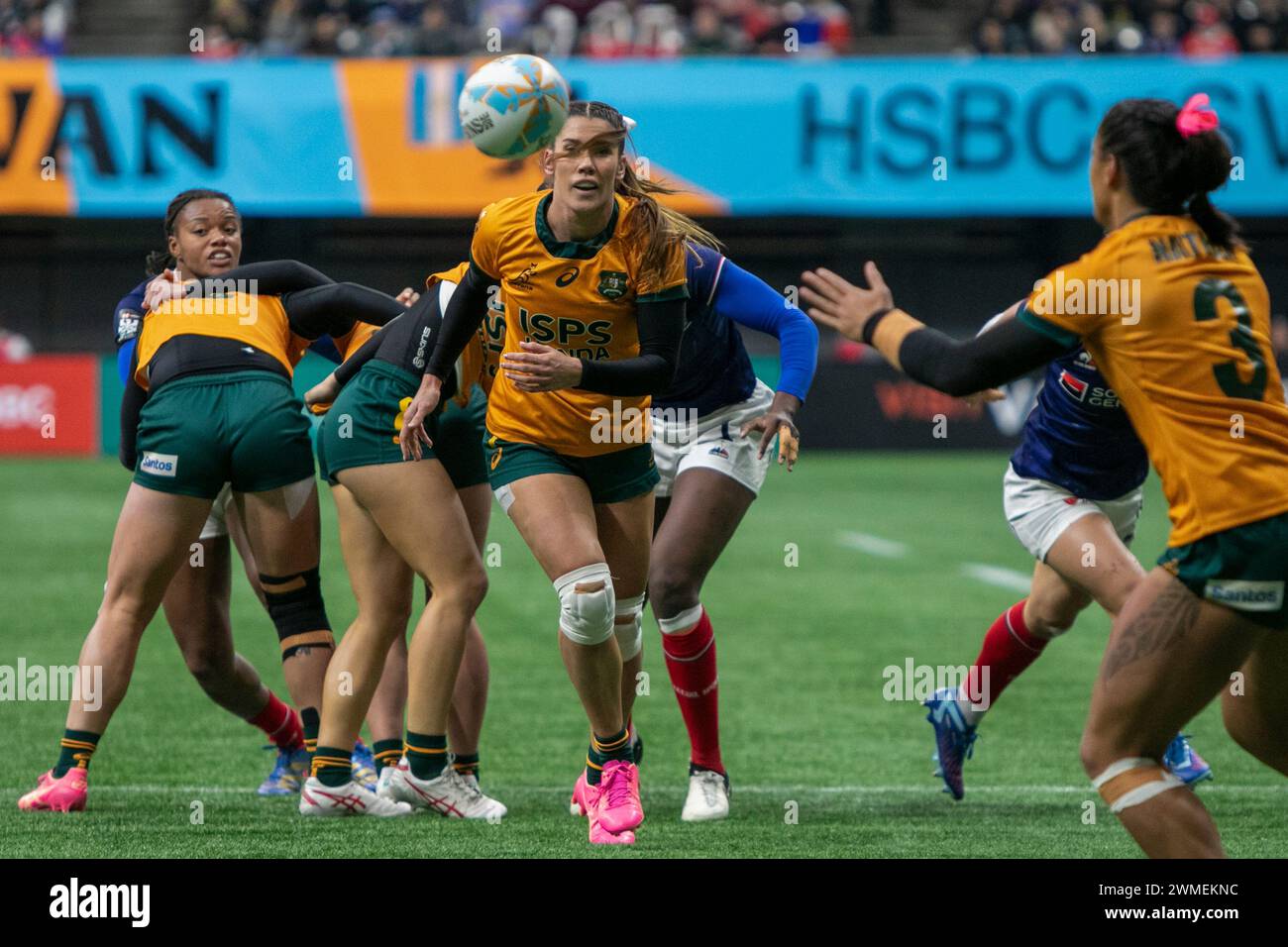 VANCOUVER, BC - FÉVRIER 25 : joueurs en action lors du match de la World Rugby Seven Series 2024 entre XXXXXX et XXXXX au BC place Stadium à Vancouver, Colombie-Britannique, Canada, le 25 février 2024. (Photo de Tomaz Jr/PxImages) crédit : Px images/Alamy Live News Banque D'Images