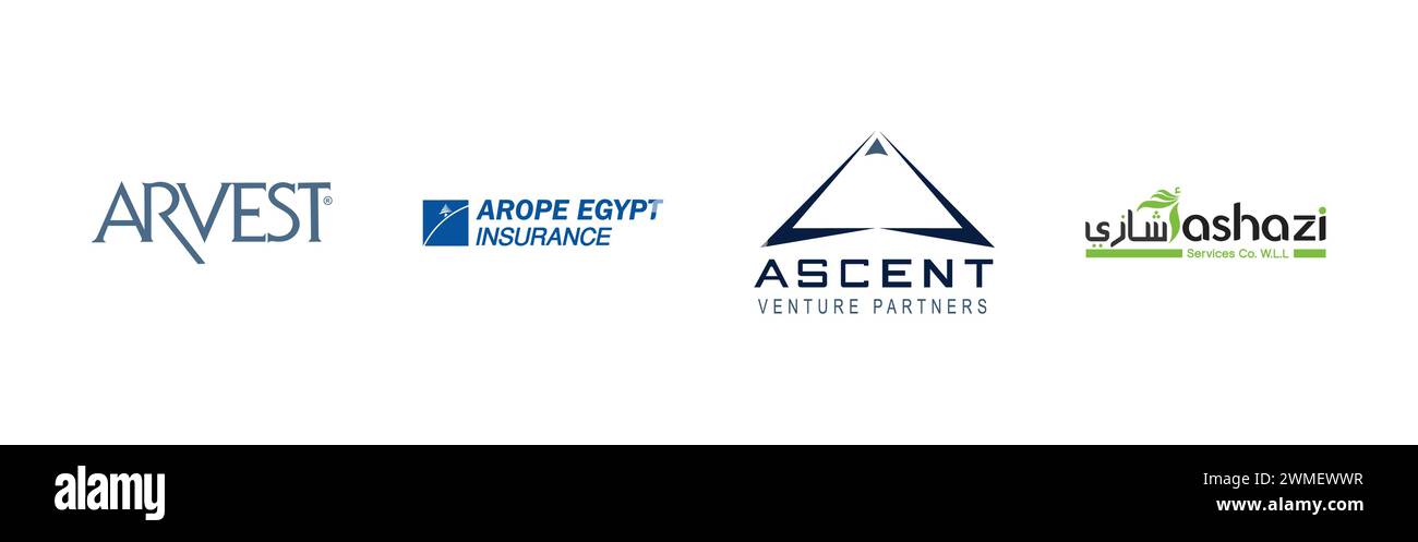 Ashazi, Ascent Venture Partners, Arvest Bank, AROPE Egypt Insurance, collection populaire de logo de marque. Illustration de Vecteur