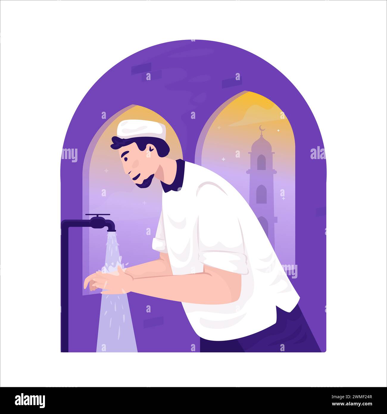 Un musulman faisant du wudhu en utilisant l'illustration de l'eau Illustration de Vecteur Un musulman faisant du wudhu en utilisant l'illustration de l'eau Illustration de Vecteur