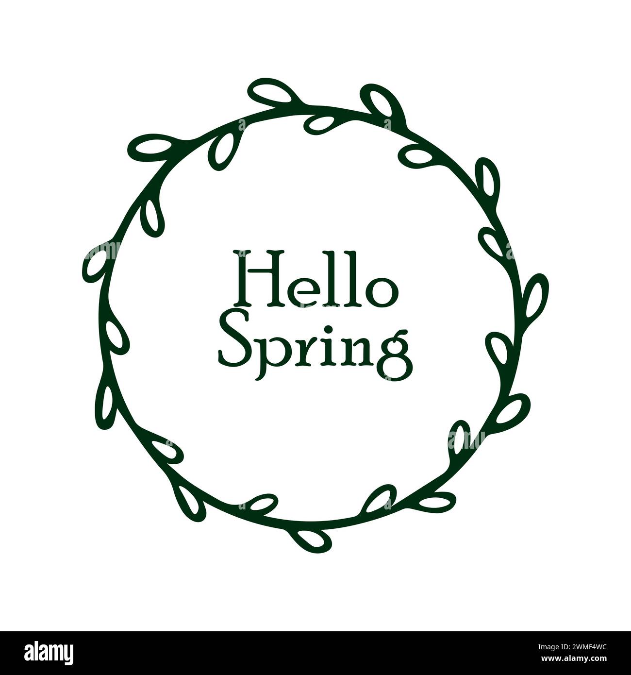 L'inscription hello Spring dans le cadre floral rond sur fond blanc pour les dessins de printemps. Illustration de Vecteur