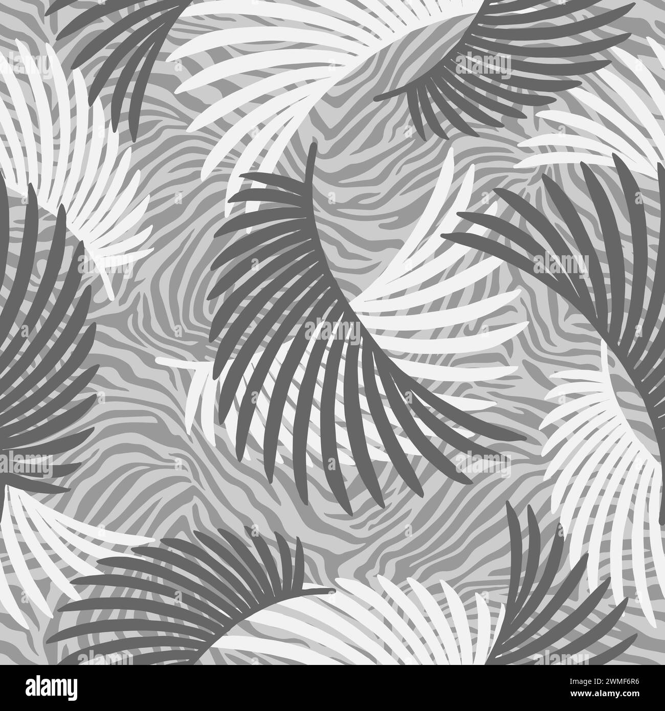 Le palmier tropical laisse la jungle sur fond de modèle vectoriel sans couture de fourrure de zèbre Illustration de Vecteur
