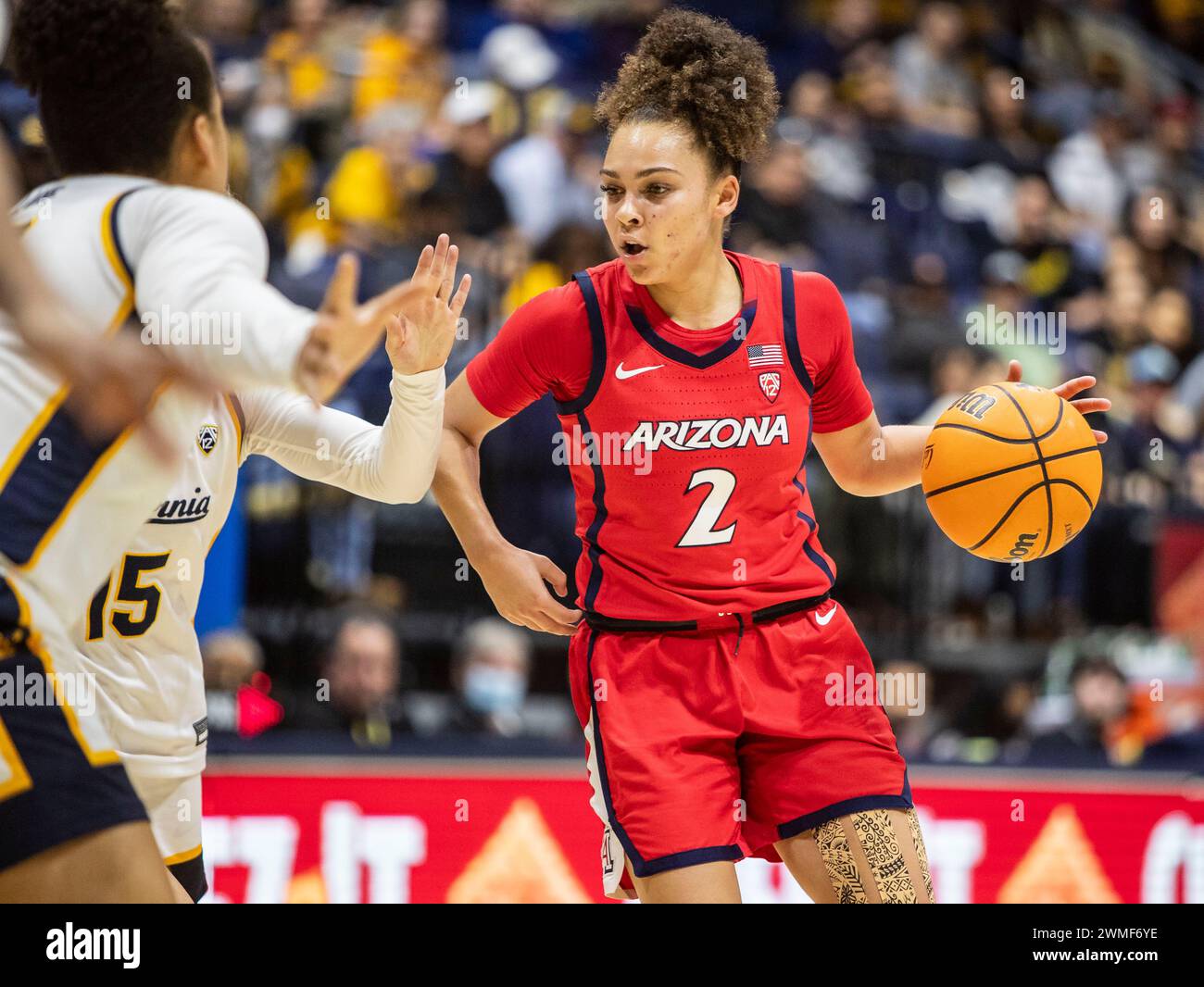 February 25, 2024 Berkeley, CA U.S.A. Arizona guard Jada Williams (2)sets the play during the NCAA Women's Basketball game between Arizona Wildcats and the California Golden Bears. Arizona beat California 87-68 at Haas Pavilion Berkeley Calif. Thurman James / CSM (Credit Image: © Thurman James/Cal Sport Media) (Cal Sport Media via AP Images) Banque D'Images