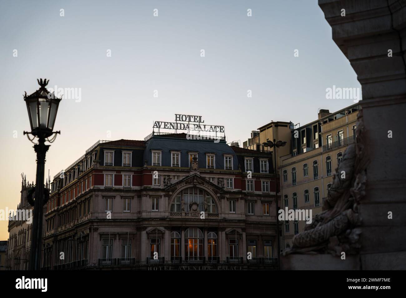 Hôtel de luxe Avenida Palace, tôt le matin à Lisbonne, Portugal. 1er février 2024. Banque D'Images