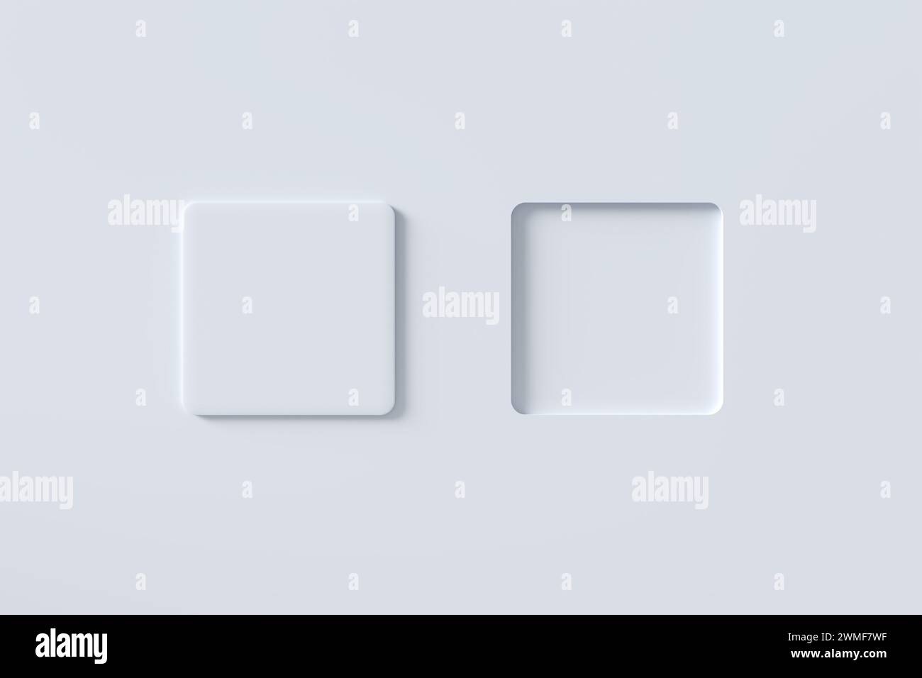 Skeuomorphism et Neumorphism UI bouton carré conception de l'effet 3D futuriste pour les boutons Web blanc et Mobile App. Rendu 3D. Banque D'Images