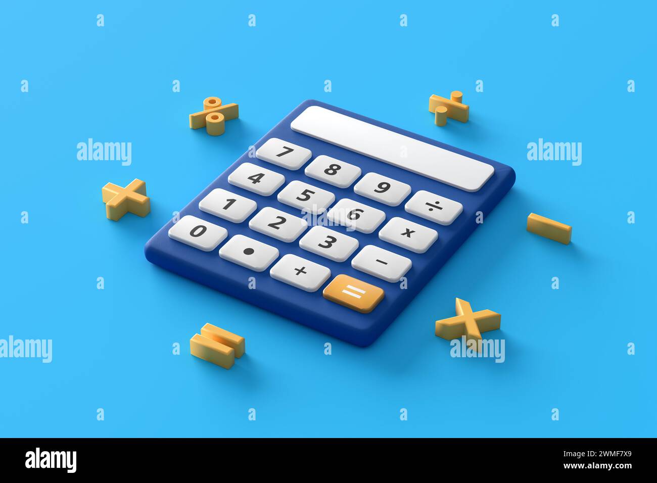 Comptabilité et calcul financier dans le concept d'entreprise. Conception de calculatrice isométrique avec addition et soustraction de mathématiques de calcul financier SY Banque D'Images