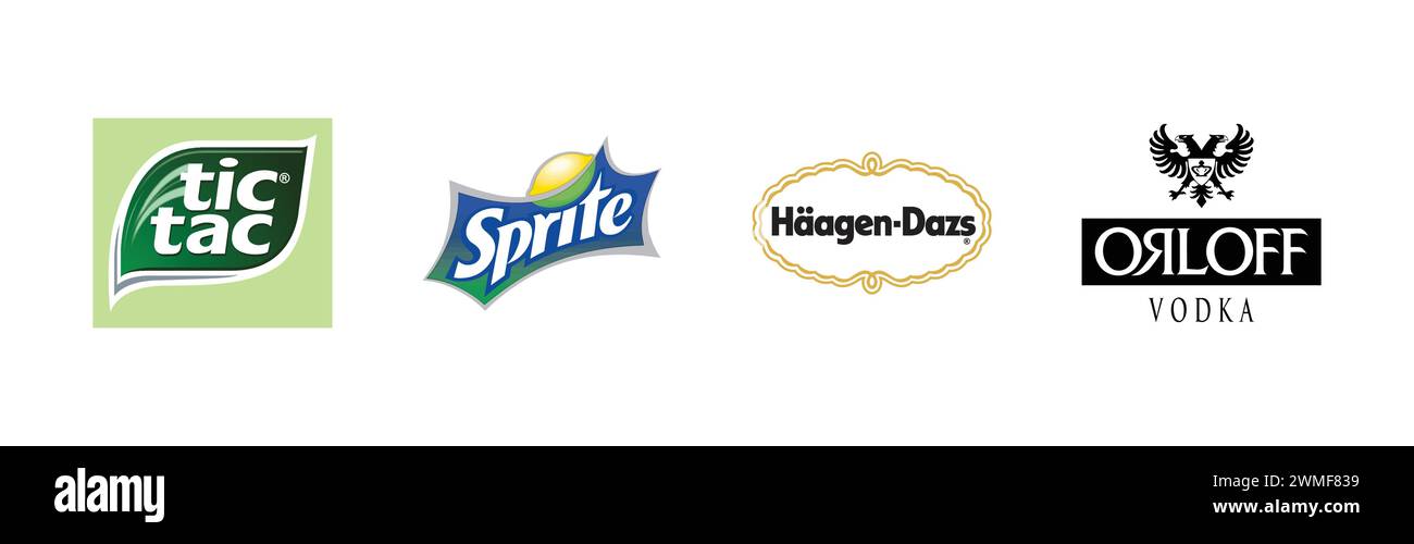 Haagen-Dazs, TIC Tac, Vodka Orloff, Sprite, collection populaire de logo de marque Illustration de Vecteur