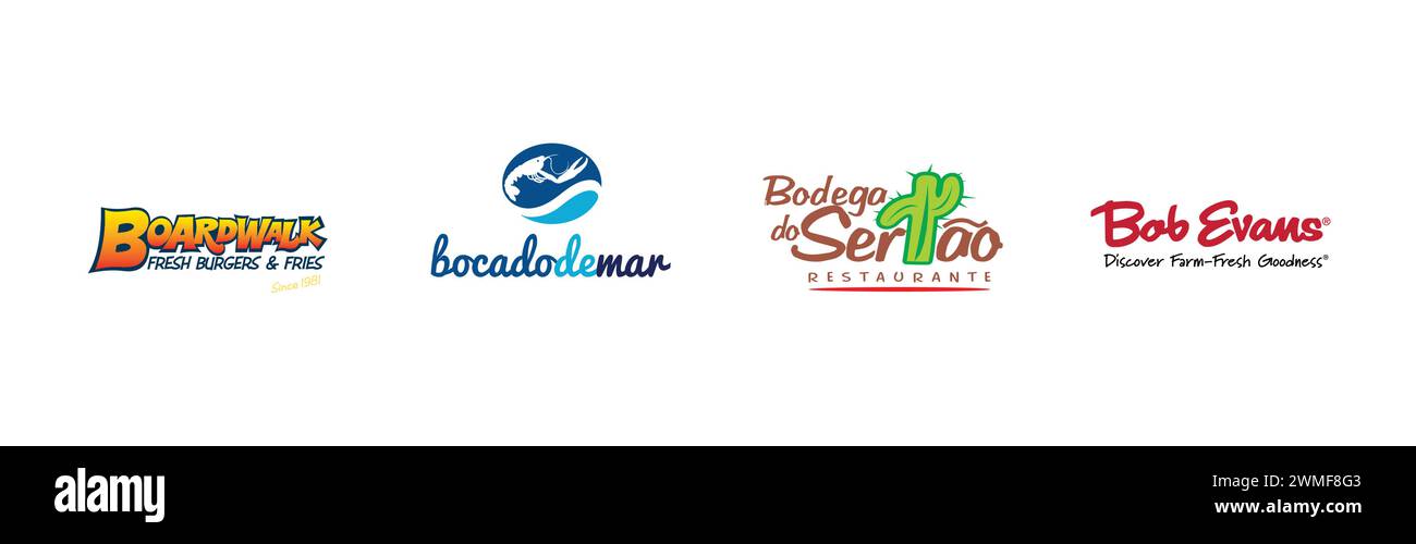 Bodega do Sertão,Boardwalk,Bocado de Mar,Bob Evans,collection populaire de logo de marque Illustration de Vecteur