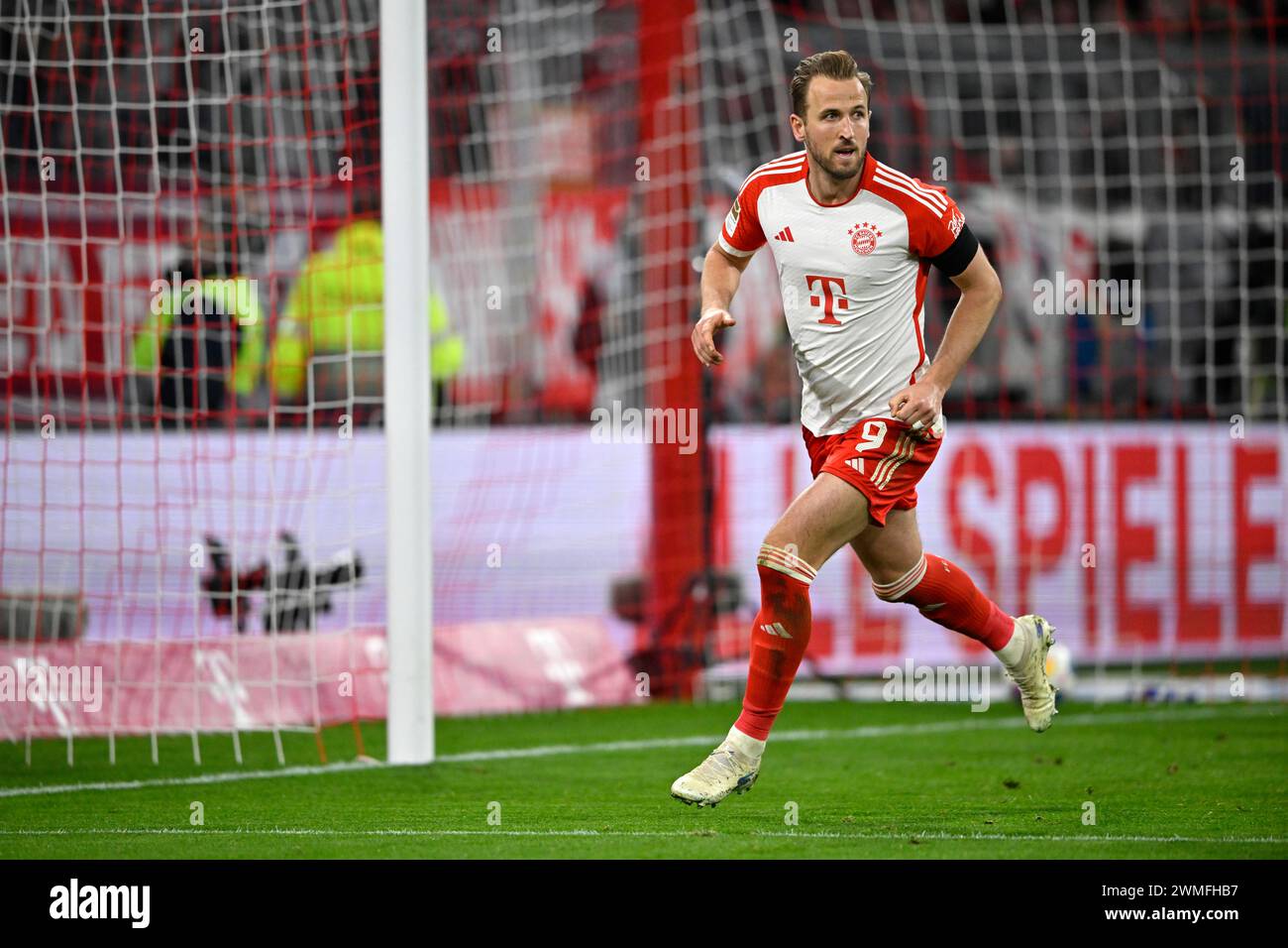 Célébration des buts Harry Kane FC Bayern Munich FCB (09) Allianz Arena, Munich, Bavière, Allemagne Banque D'Images