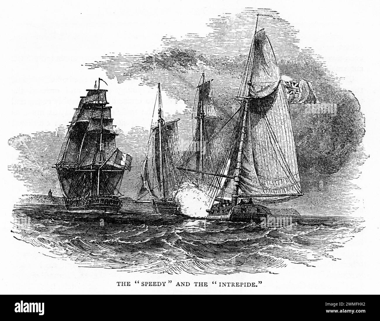 Le HMS Speedy et l'Intrepide s'engagent dans la bataille Banque D'Images
