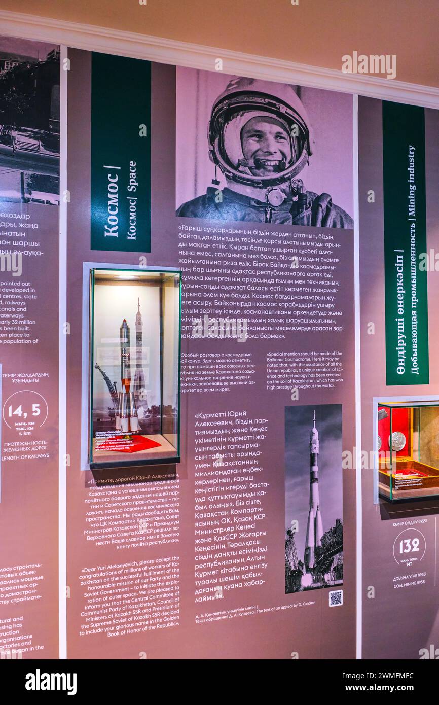 Une présentation sur le programme spatial à Baïkonour. Au musée de la Maison du premier secrétaire communiste Dinmukhamed Kunaev à Almaty, Kazakhstan. Banque D'Images