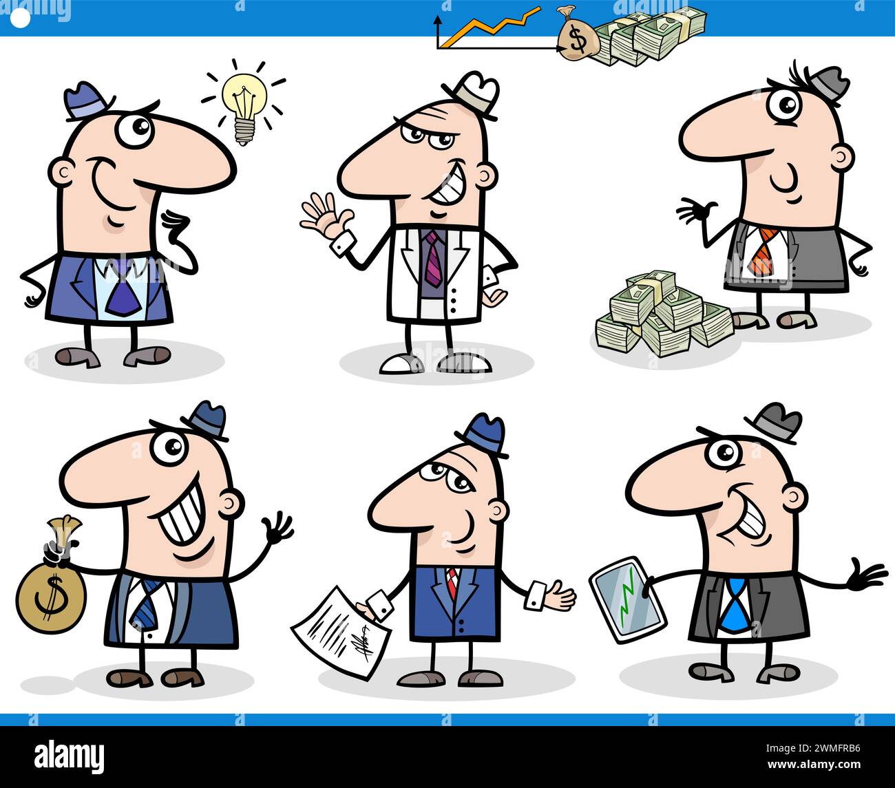 Illustration de dessins animés de concepts d'affaires avec les personnages drôles d'hommes d'affaires ensemble Illustration de Vecteur