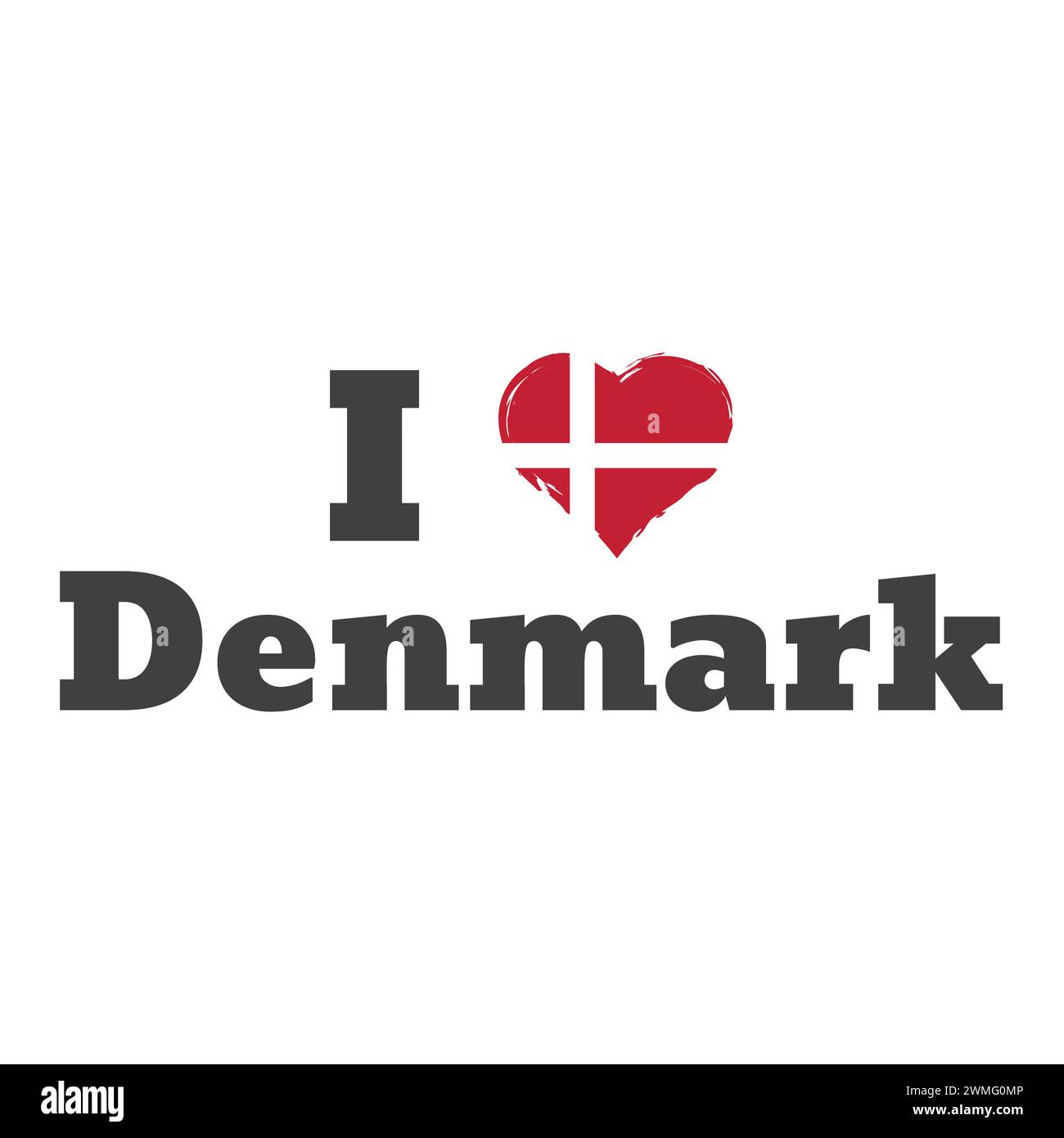 J'adore le lettrage de texte souvenir Danemark. Motif coeur drapeau danois. Illustration de Vecteur