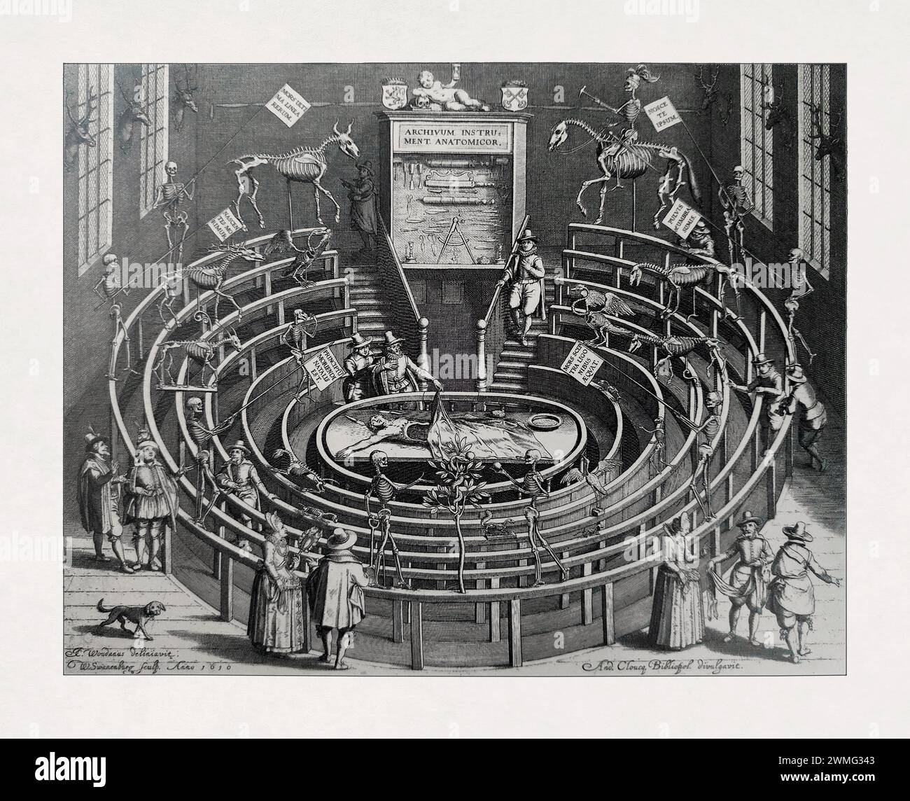 Le théâtre anatomique de l'Université de Leyde gravé par Willem Swanenburgh en 1610. Banque D'Images