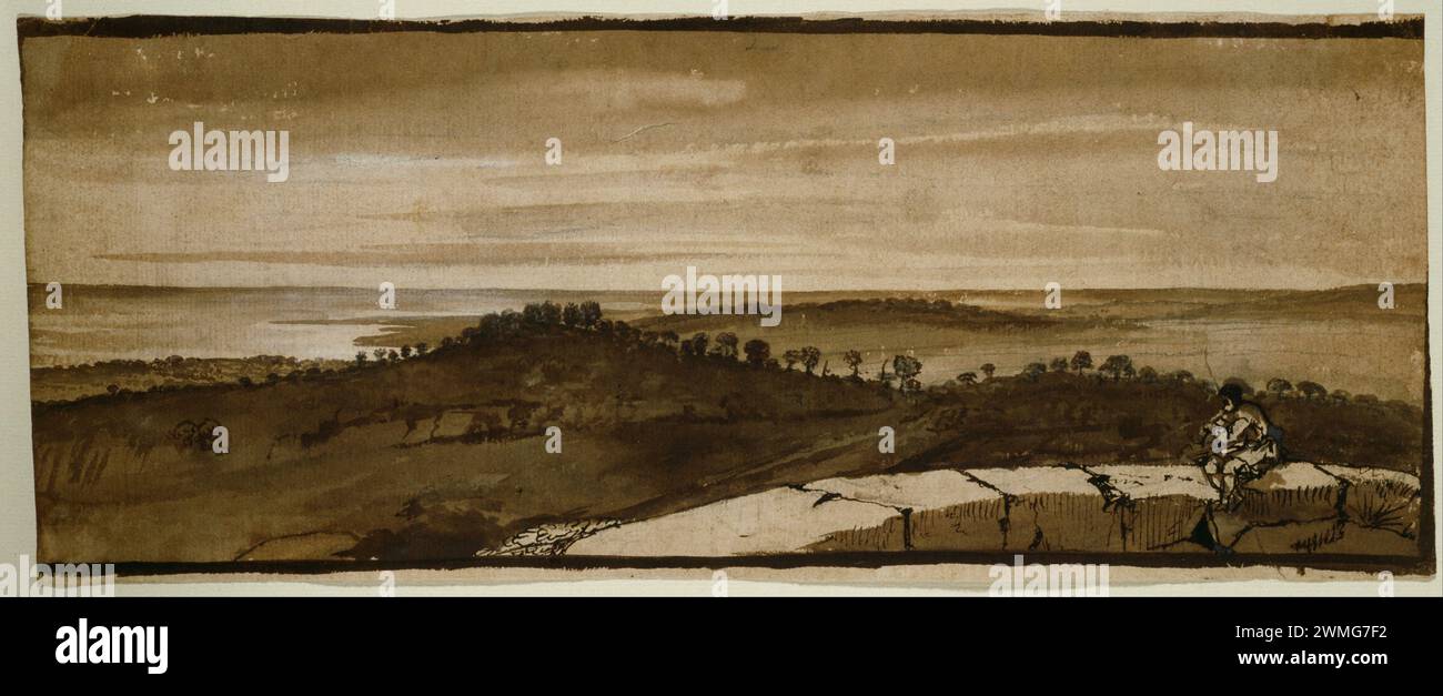 Claude Lorrain, Panorama du Sasso, peinture de paysage à l'aquarelle et à la gouache sur plume et encre, 1649-1655 Banque D'Images