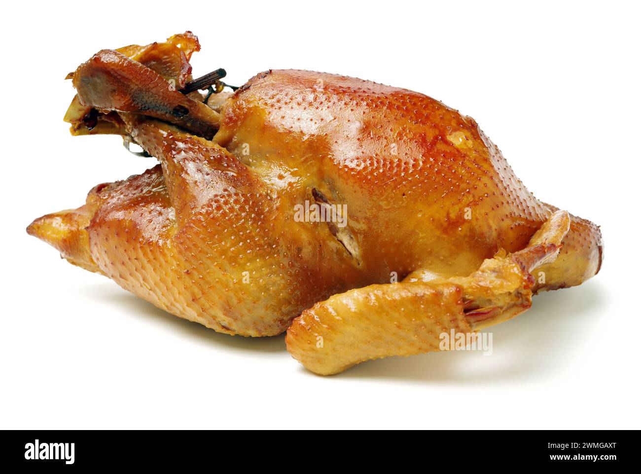 Poulet rôti sur fond blanc Banque D'Images