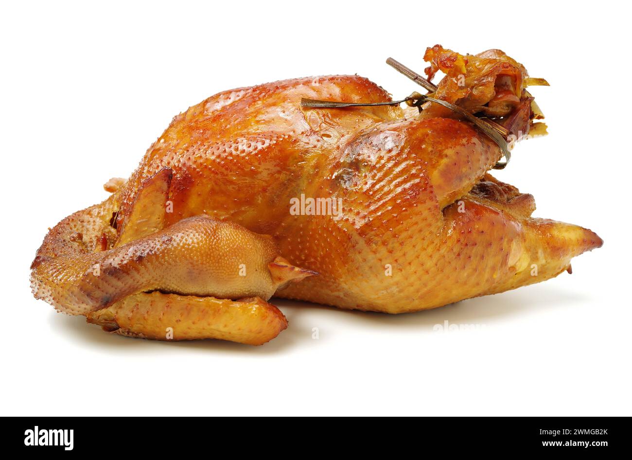 Poulet rôti sur fond blanc Banque D'Images