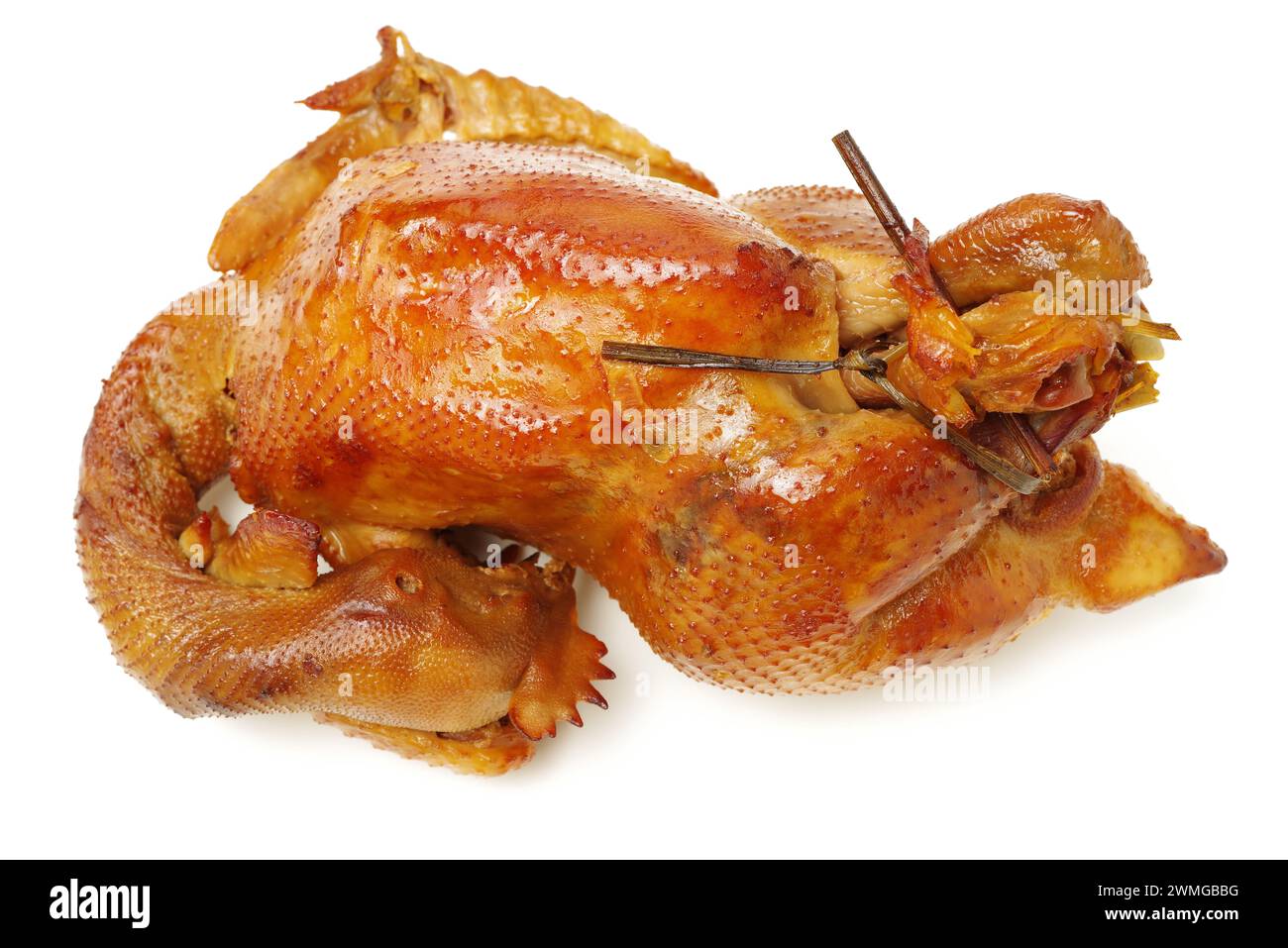 Poulet rôti sur fond blanc Banque D'Images