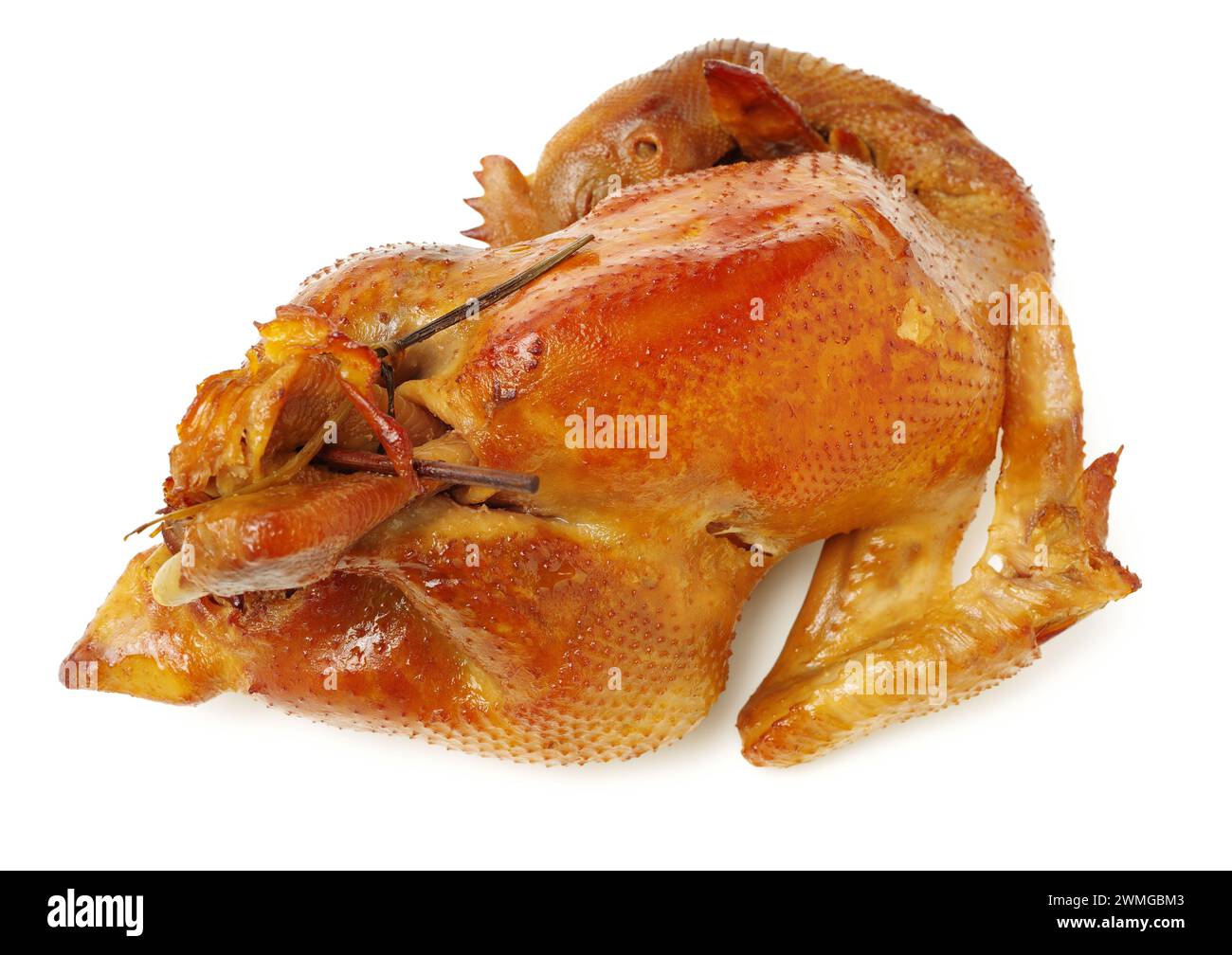 Poulet rôti sur fond blanc Banque D'Images