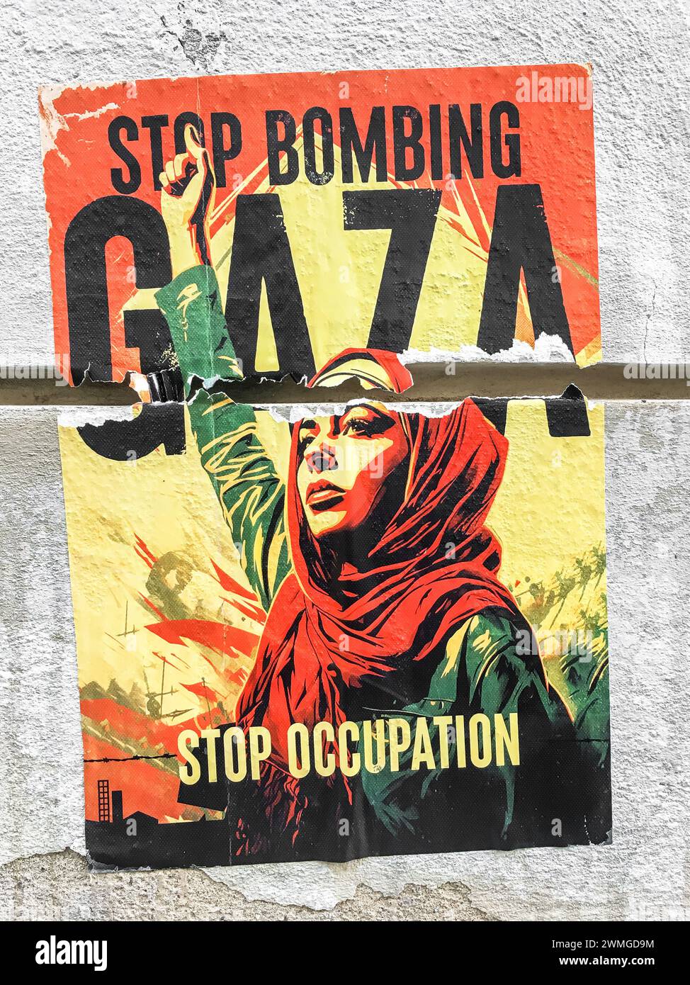 Affiche de propagande de protestation contre la guerre entre le Hamas et Israël Banque D'Images