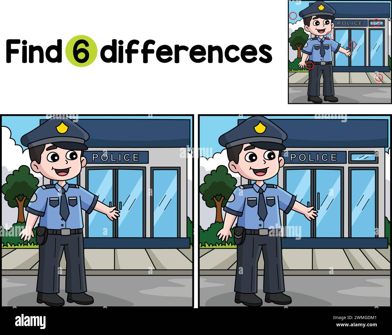 Heureux policier trouver les différences Illustration de Vecteur