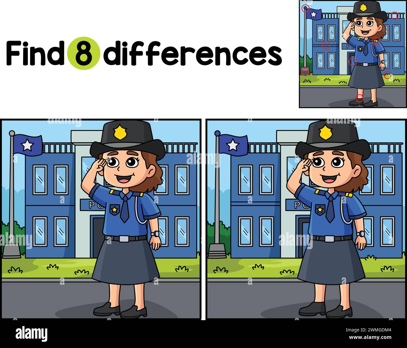 Policewoman Salute trouver les différences Illustration de Vecteur