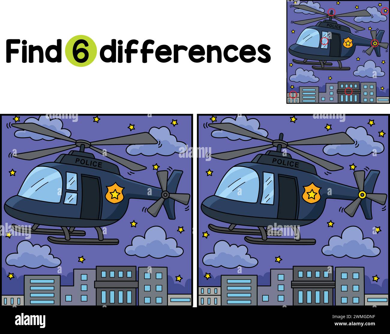 Hélicoptère de police trouver les différences Illustration de Vecteur