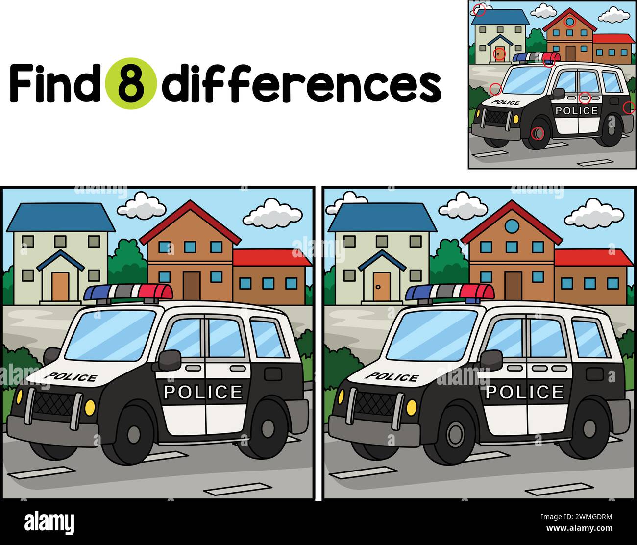 Voiture de police Trouvez les différences Illustration de Vecteur