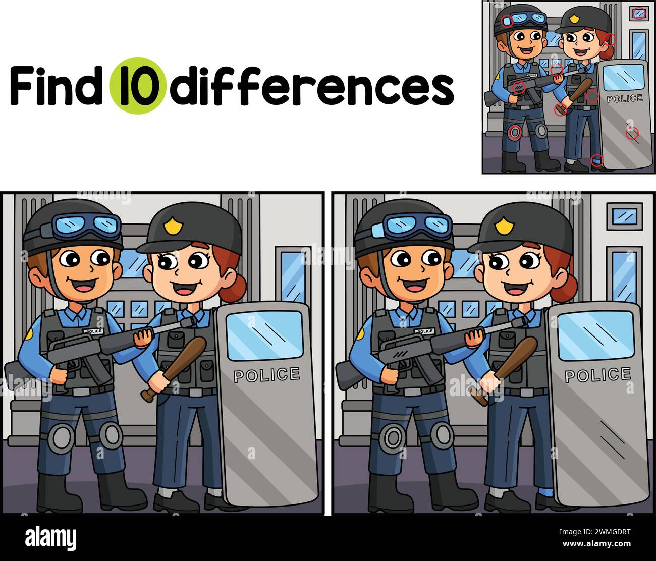 Policier en Full Gear trouver les différences Illustration de Vecteur