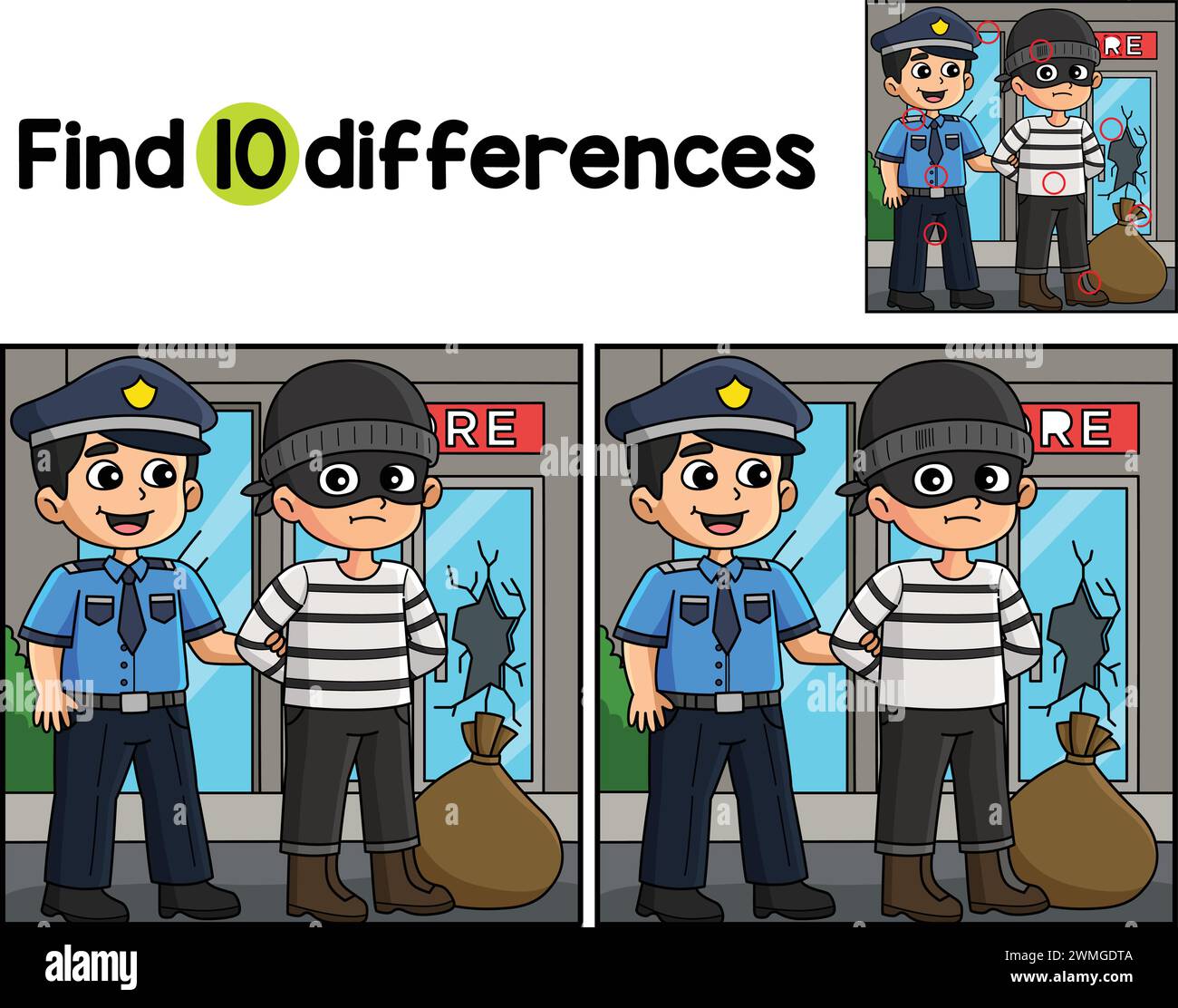 Un policier arrêtant un voleur trouve les différences Illustration de Vecteur