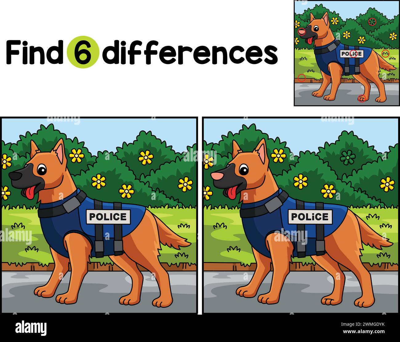 Chien de police trouve les différences Illustration de Vecteur