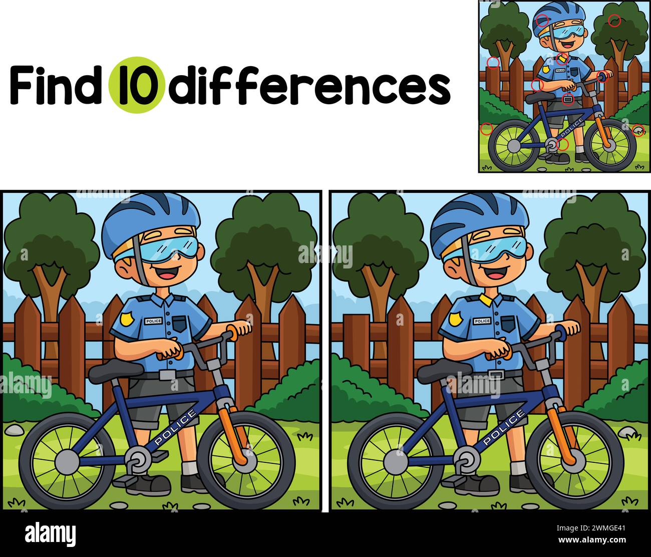 Officier de police avec un vélo trouver les différences Illustration de Vecteur