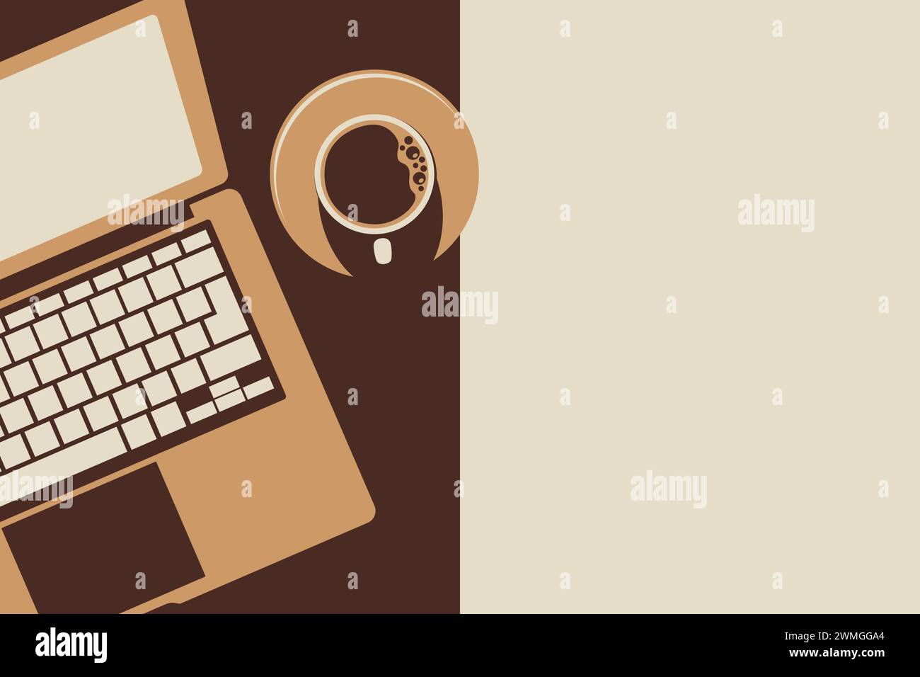 Illustration d'un ordinateur portable et d'un café avec une disposition d'espace vide sur le côté gauche Banque D'Images