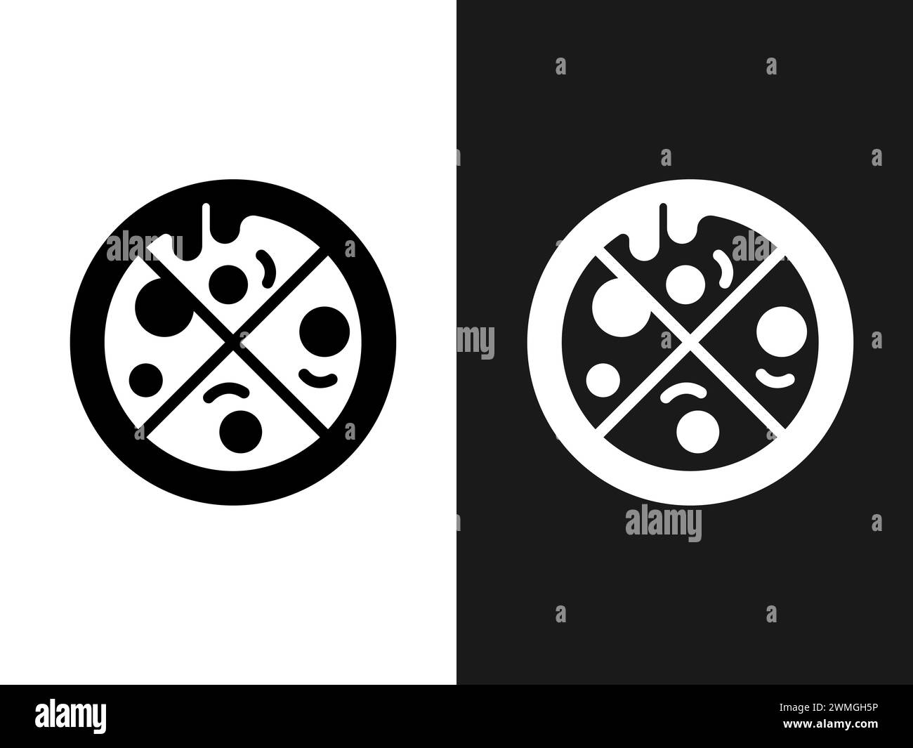 Illustration d'art design concpet icône noir blanc logo isolé symbole de tranche de pizza Illustration de Vecteur