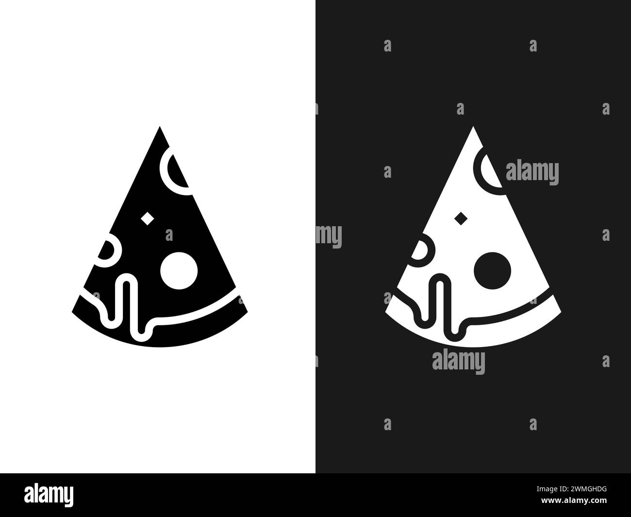 Illustration d'art design concpet icône noir blanc logo isolé symbole de tranche de pizza Illustration de Vecteur