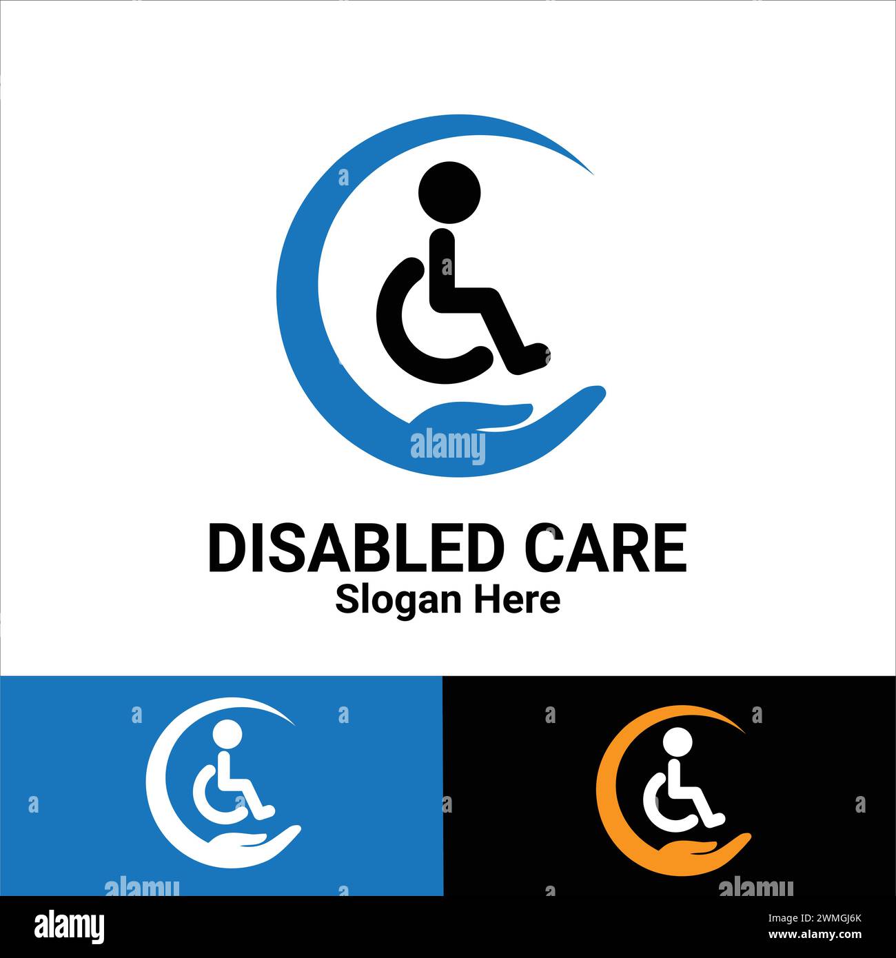 Disabled Care logo Design icône illustration élément de symbole de signe vectoriel isolé. Les personnes handicapées passionnées soutiennent la Journée internationale. Fauteuil roulant l Illustration de Vecteur