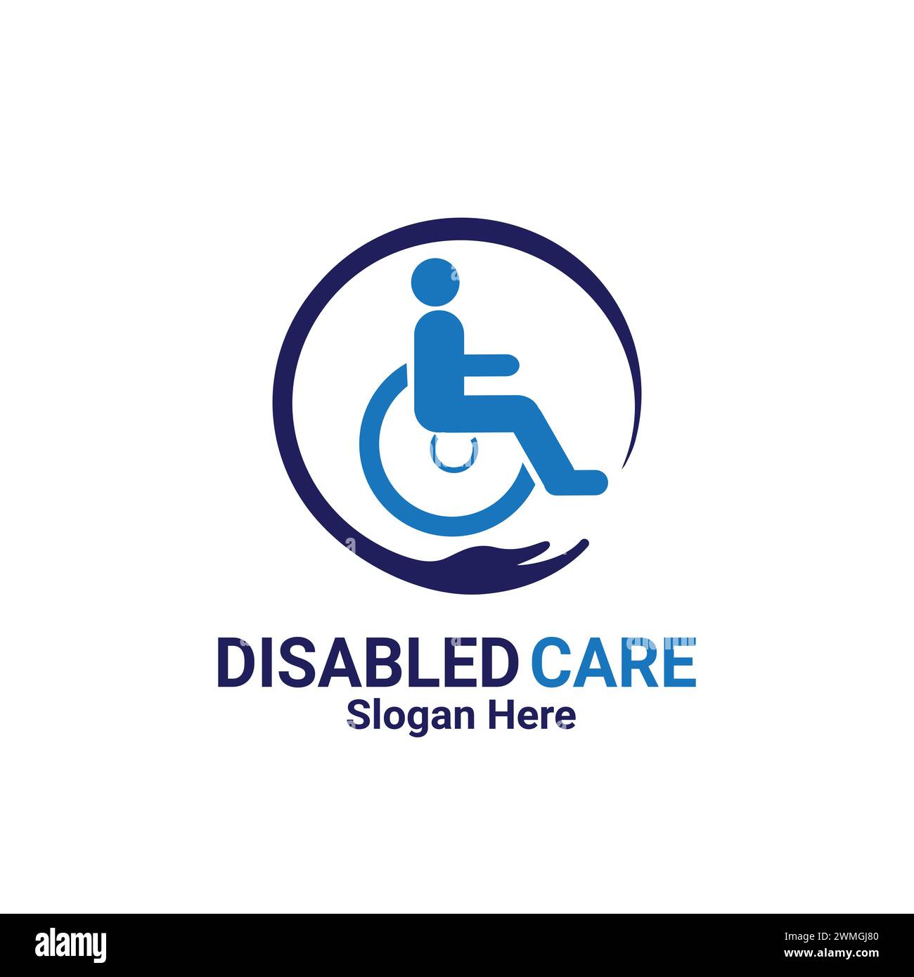 Disabled Care logo Design icône illustration élément de symbole de signe vectoriel isolé. Les personnes handicapées passionnées soutiennent la Journée internationale. Fauteuil roulant l Illustration de Vecteur
