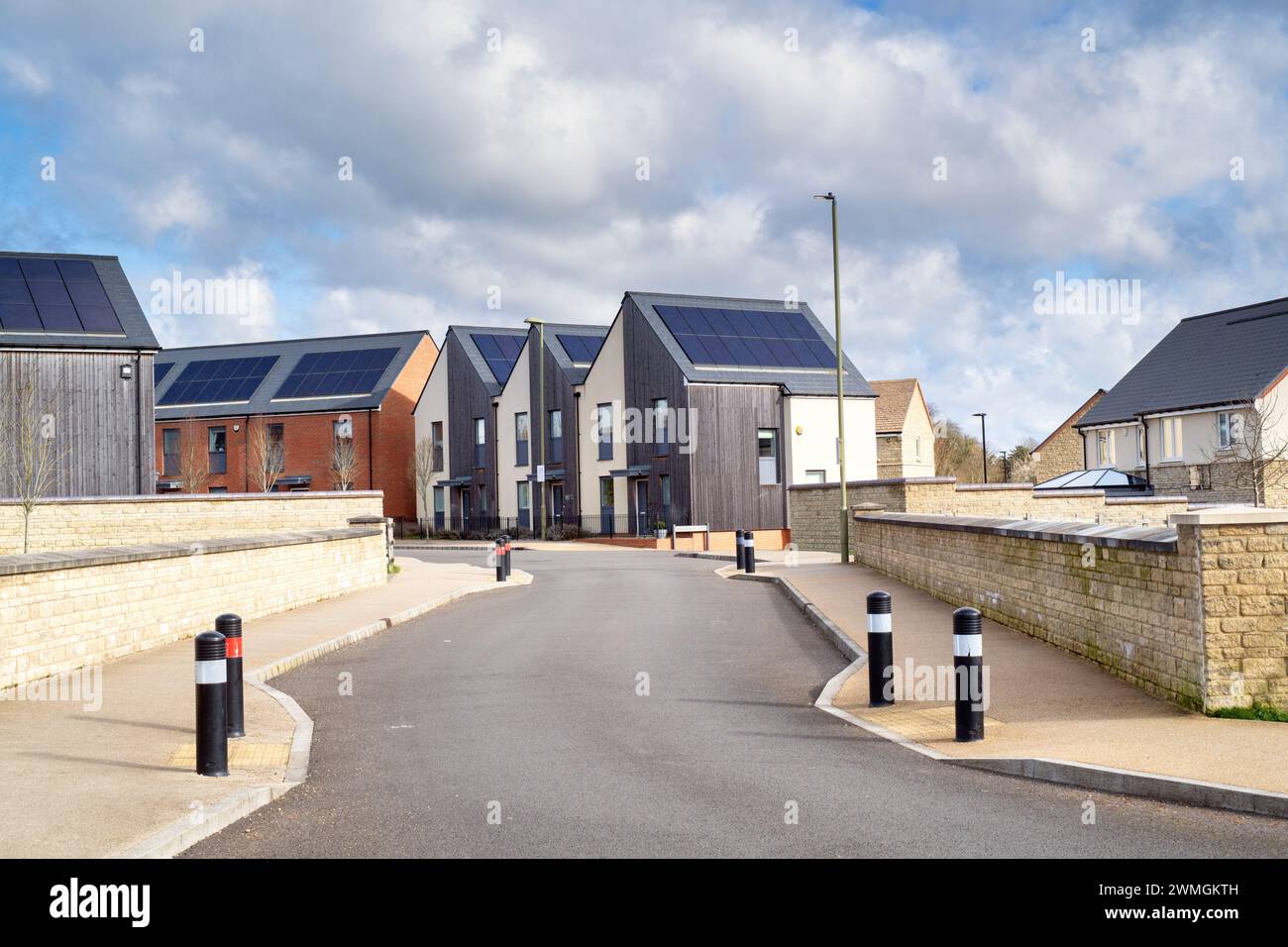 L'avenir de la vie contemporaine. Elmsbrook Eco maisons de ville dans le nord-ouest, Bicester Oxfordshire, Angleterre Banque D'Images