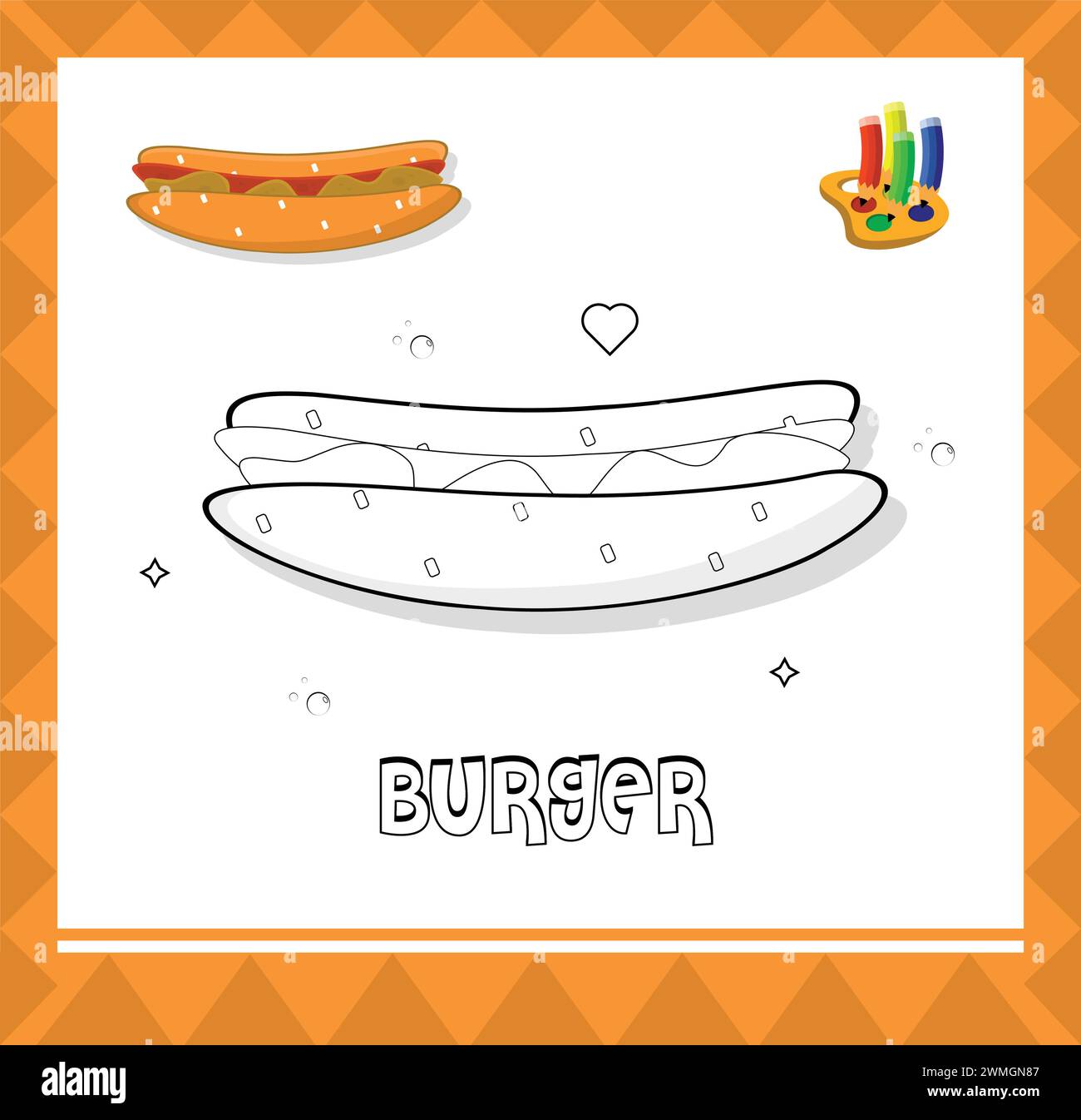 Croquis de hamburger, illustration de page à colorier pour les enfants Illustration de Vecteur