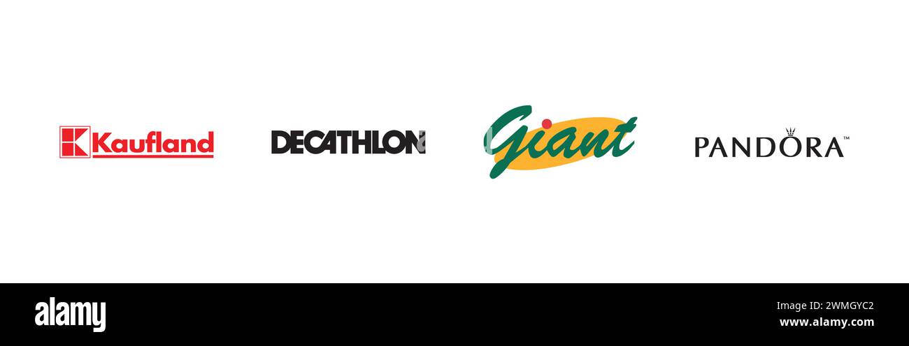 Bijoux Pandora, Giant, Decathlon, Kaufland. Collection populaire de logo de marque. Illustration de Vecteur