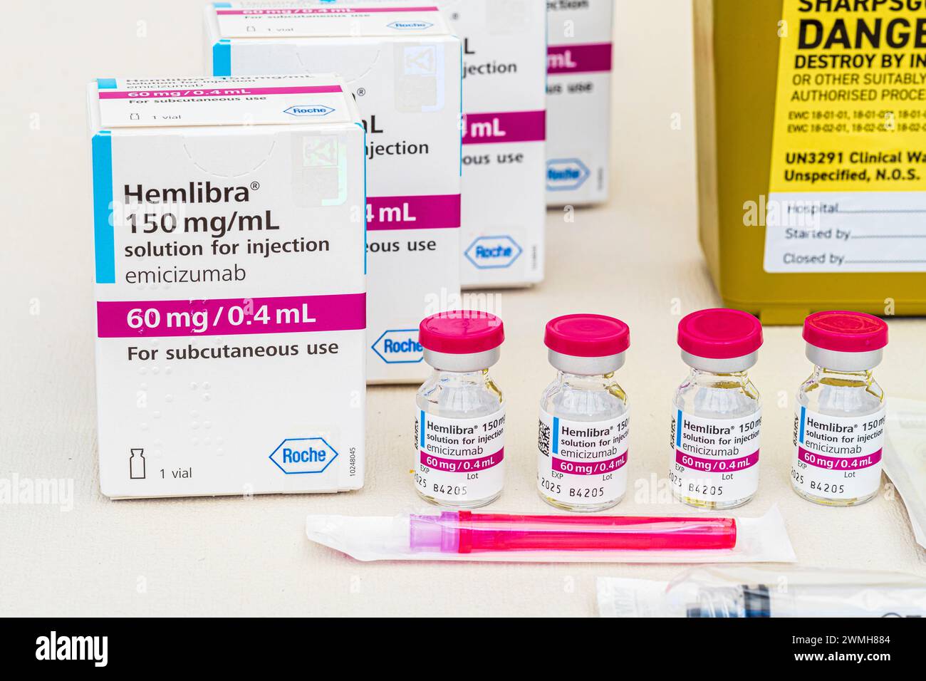 L'emicizumab, vendu sous la marque Hemlibra, est un anticorps monoclonal bispécifique humanisé pour le traitement de l'hémophilie A. Banque D'Images