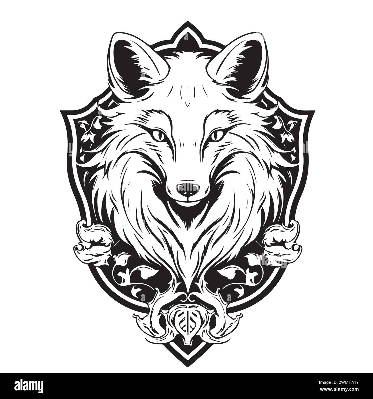 Fox Shied illustration vectorielle dessin logo croquis noir et blanc Illustration de Vecteur