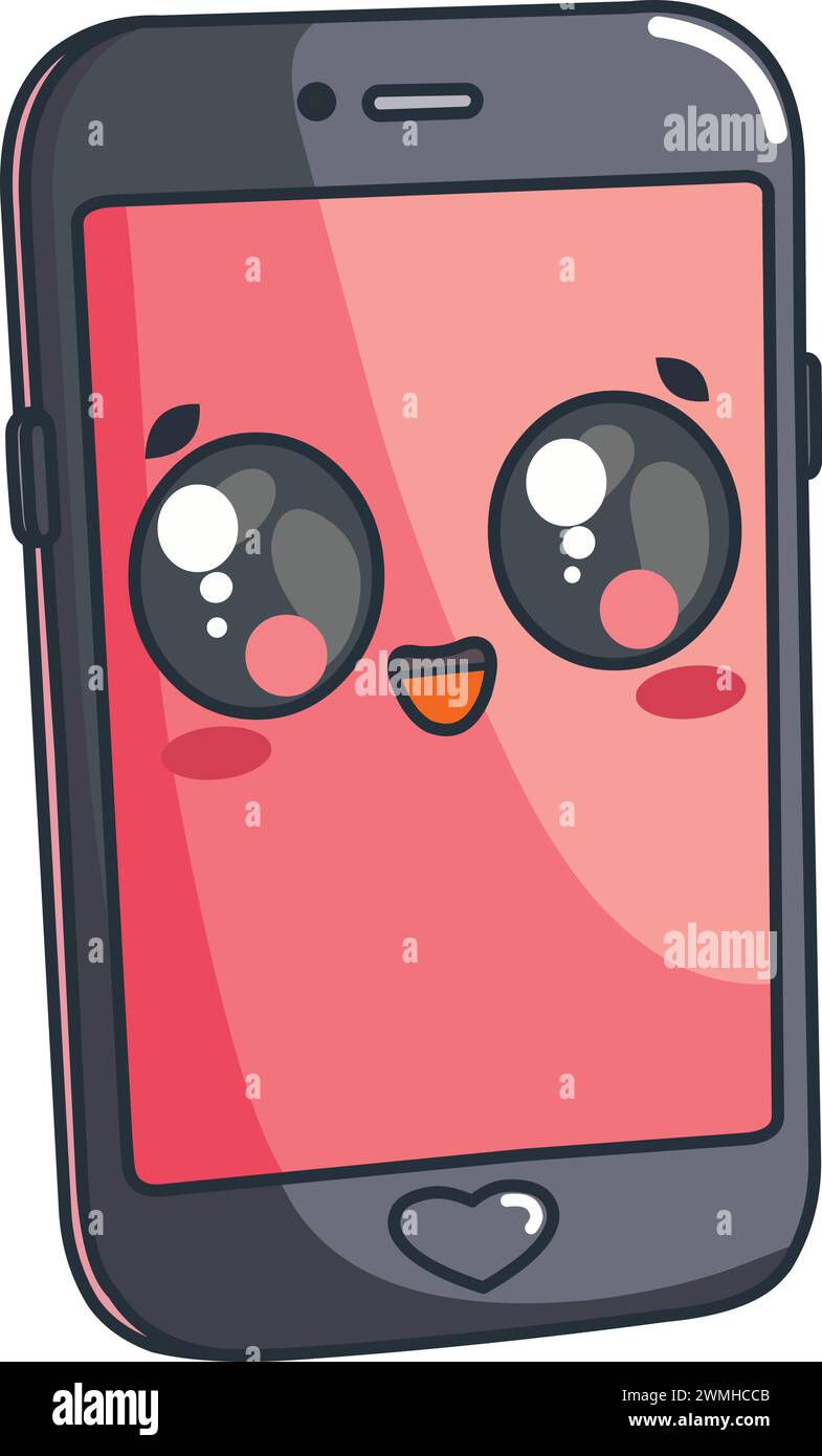 Personnage de smartphone féminin heureux dans un style chibi Illustration de Vecteur