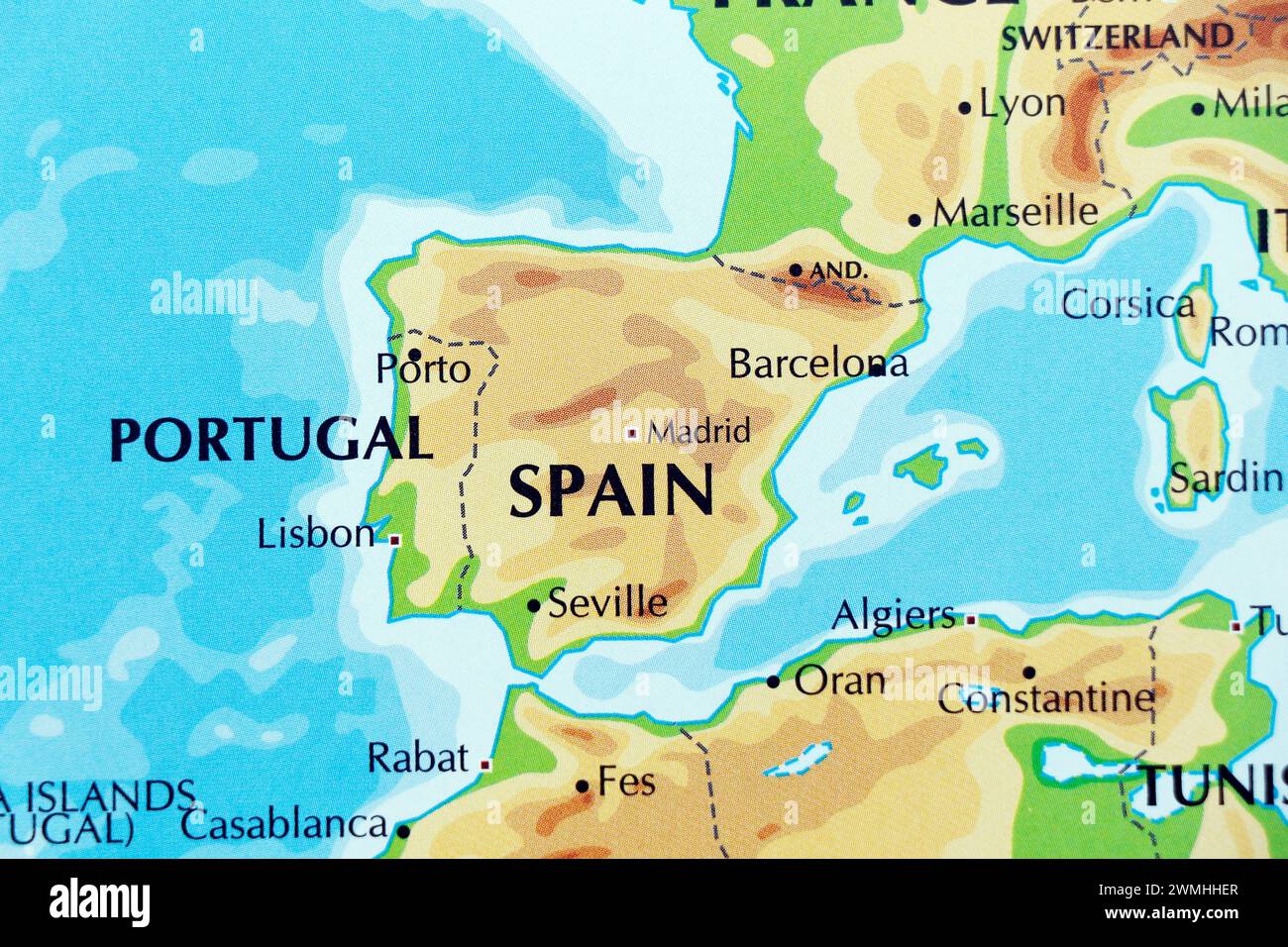 carte du monde de l'europe portugal et espagne en gros plan Banque D'Images