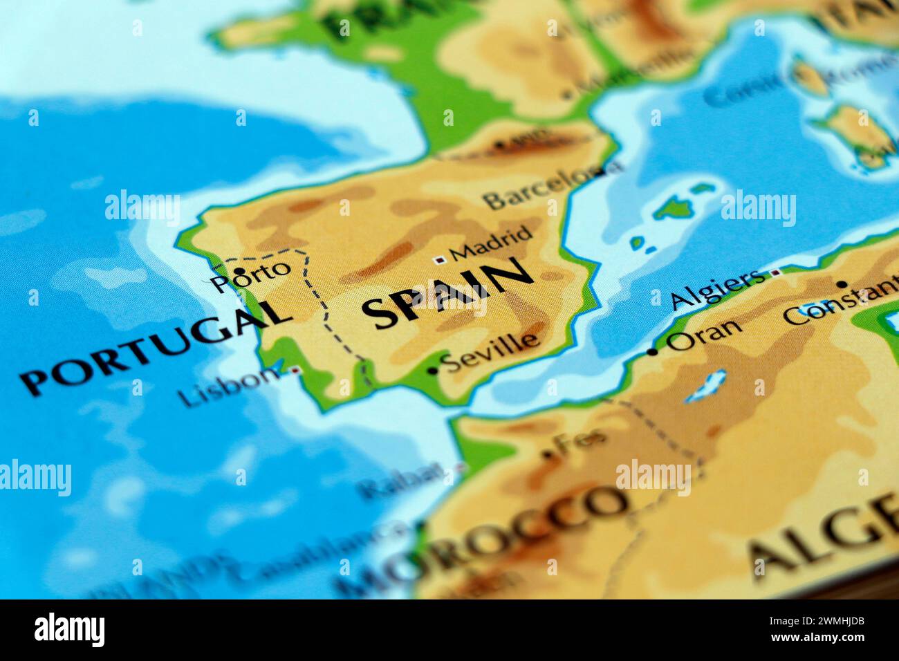 carte du monde ou atlas de l'europe portugal et espagne en gros plan Banque D'Images
