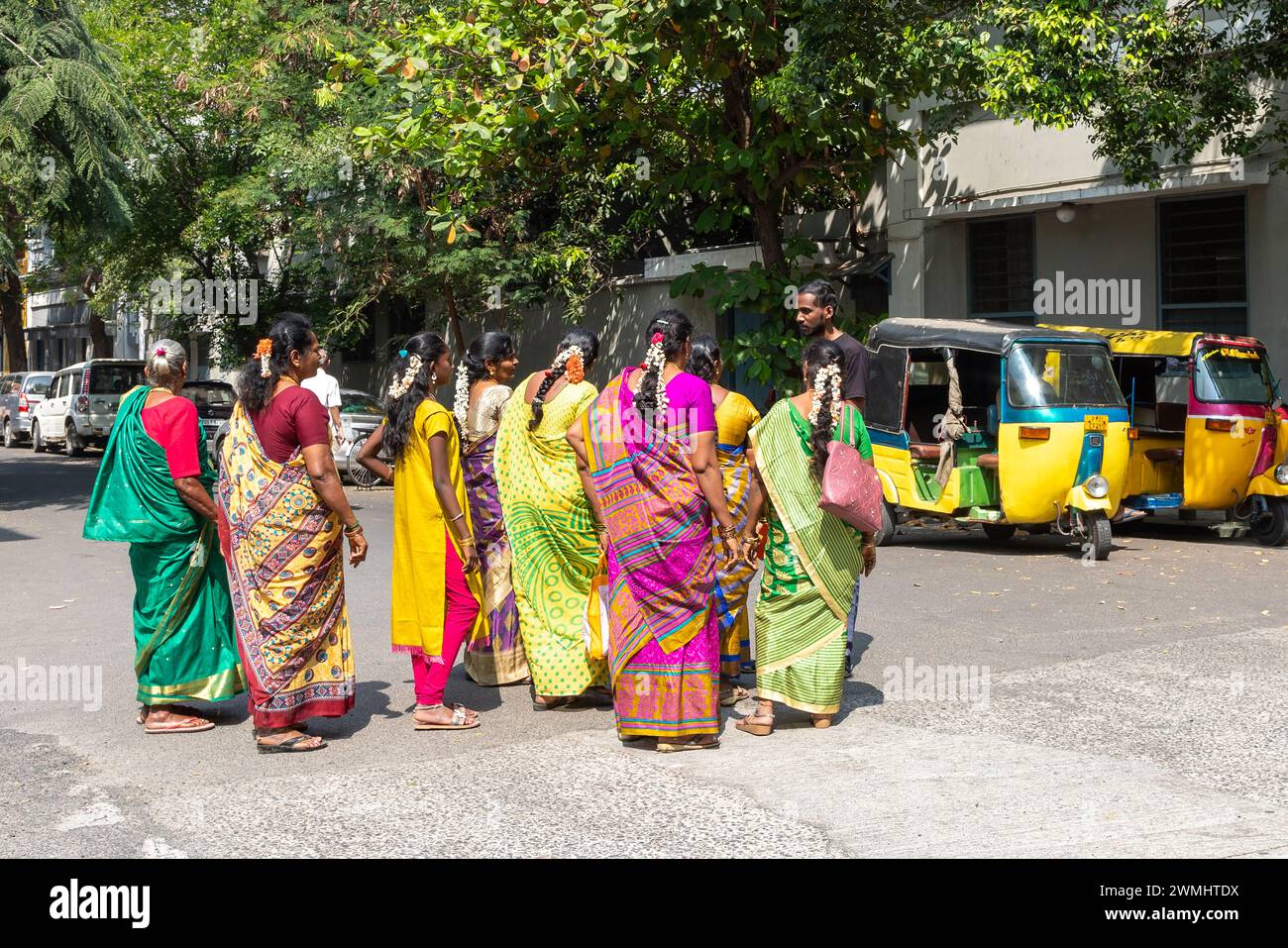 Femmes indiennes à Saris Pondichéry Inde Banque D'Images