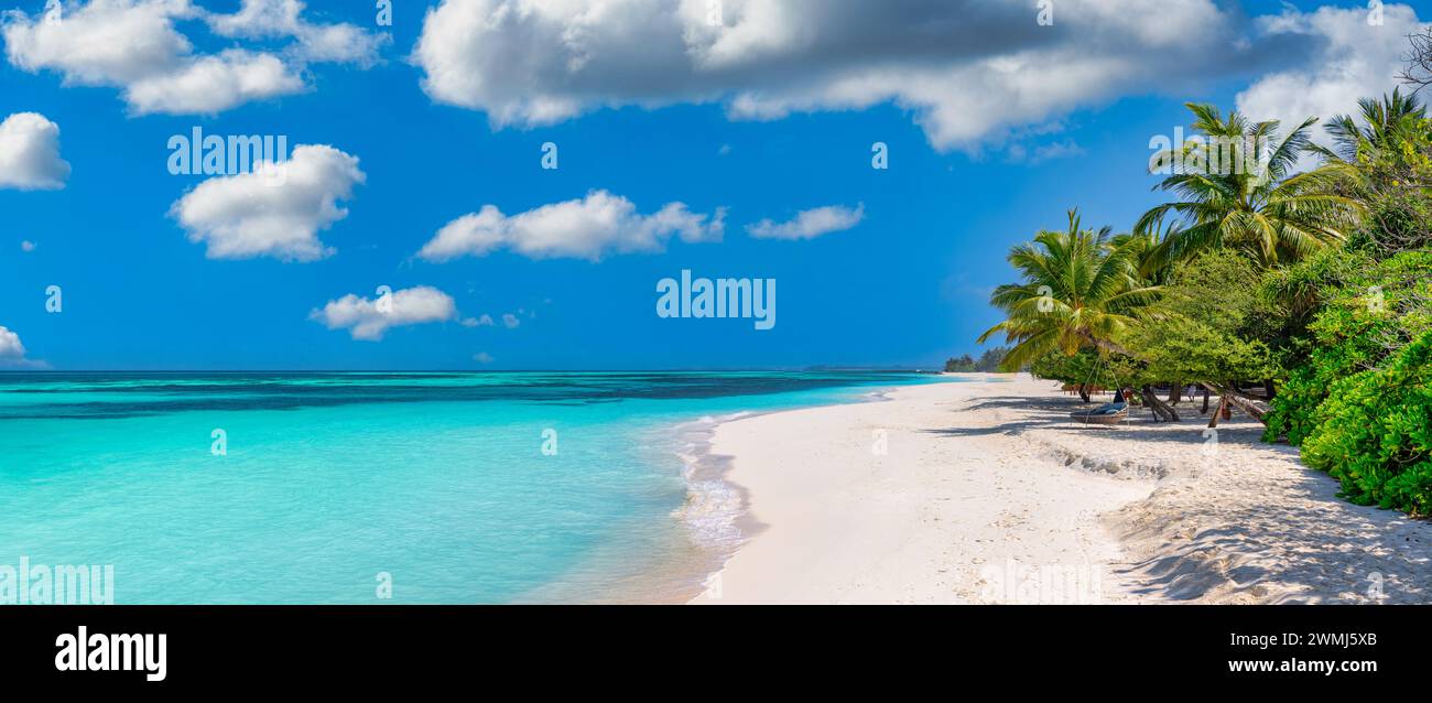 Antenne de plage de mer. Paysage de vacances de voyage d'été de luxe. Plage tropicale, vue drone. Superbe complexe hôtelier en bord de mer sur l'île. Scène côtière parfaite Banque D'Images