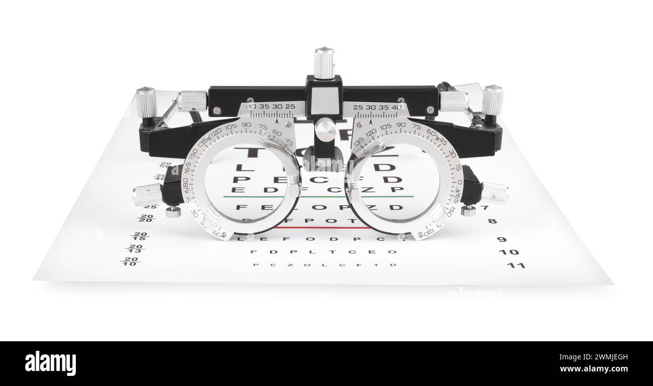 Cadre d'essai et diagramme de test de vision isolé sur blanc Banque D'Images